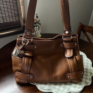 Tignanello Perfect 10 Studded Shopper Pebbled Leather Shoulder Bag Purse